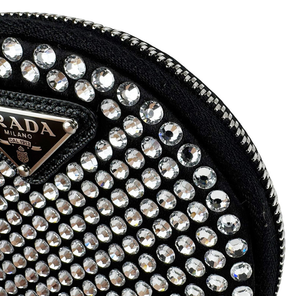 Prada PRADA Shoulder Bag, Satin, Rhinestone, Black, Women's, 1NR003 z10704 - Picture 6 of 12